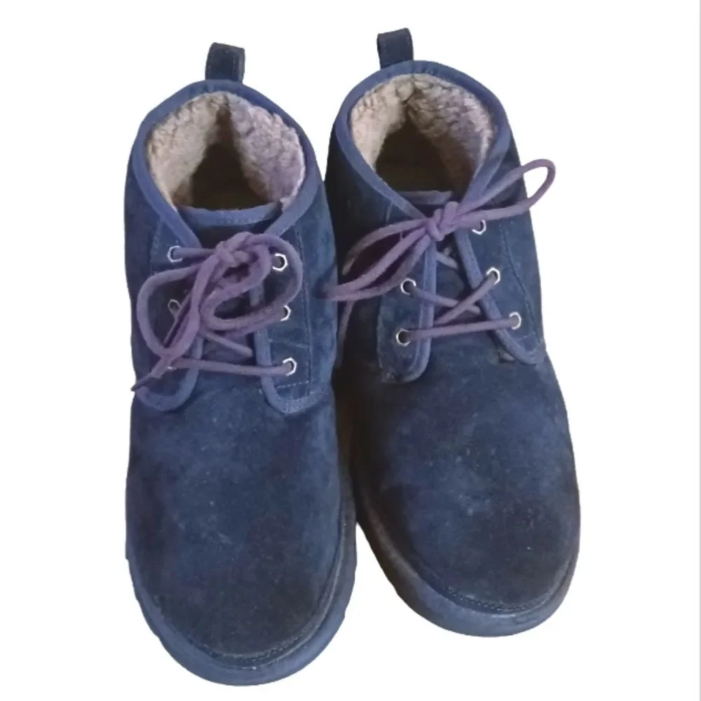 UGG Neumel Blue Suede Sheerling Lined Tie Up Chukka Boots Sz 12